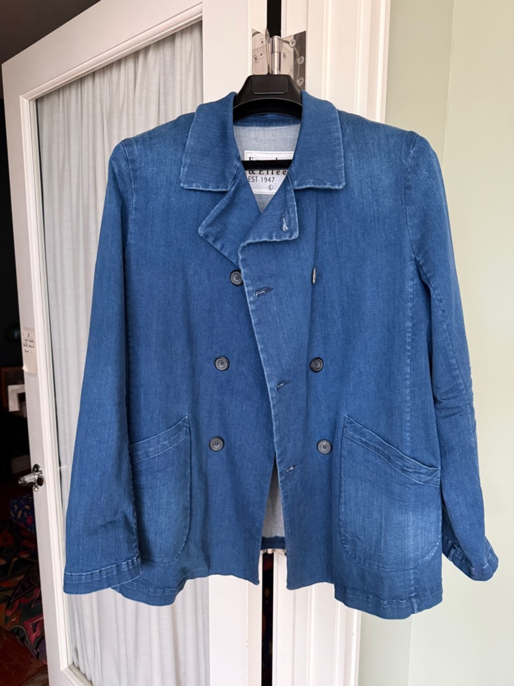 Frank & Eileen Denim Belfast Double-Breasted Pea Coat, size L, original. $568